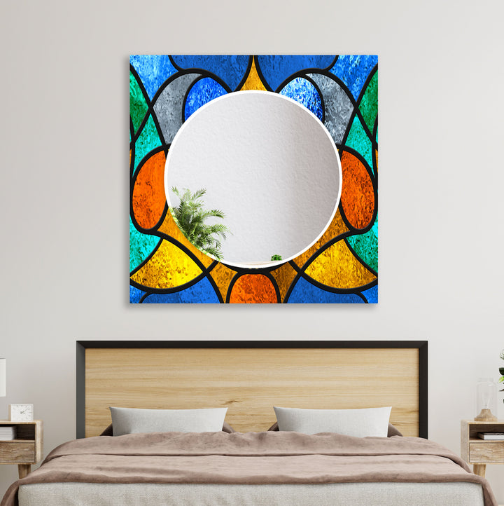 Stained Yellow & Blue Wall Mirror Gold Mirror
