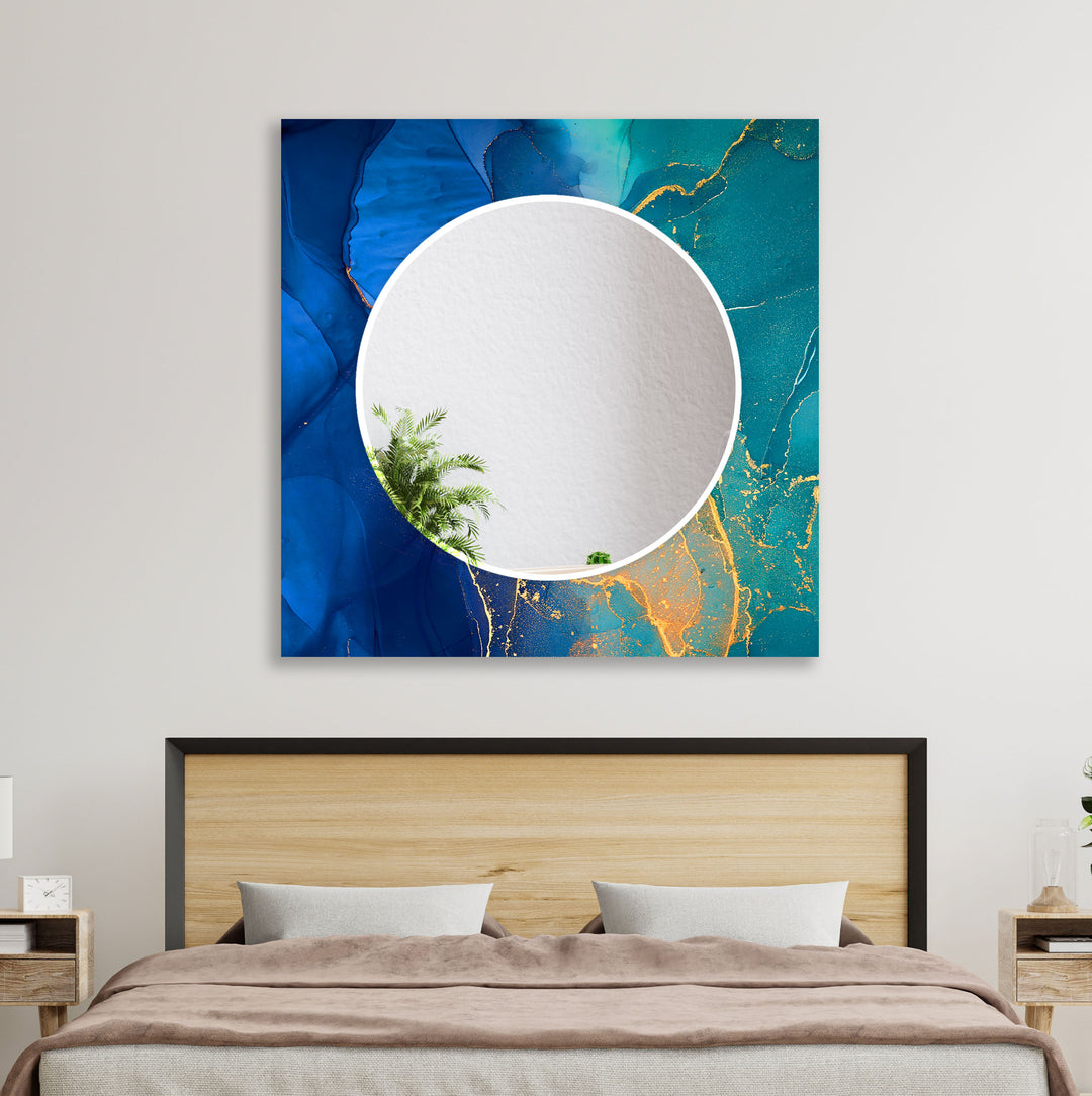 Green & Dark Blue Abstract Wall Mirrors mirror with frame
