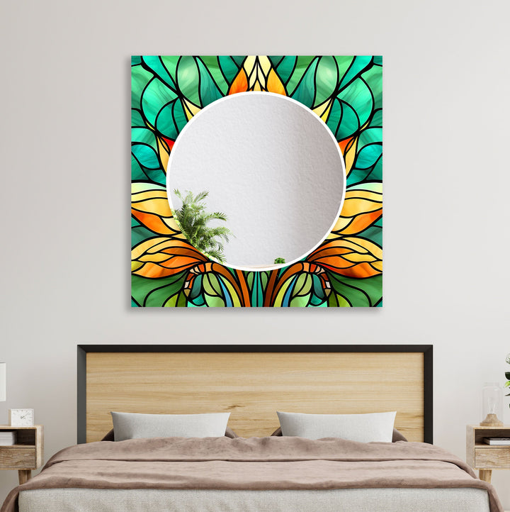 Green Orange Flowers Wall Mirrors Blue Wall Mirror
