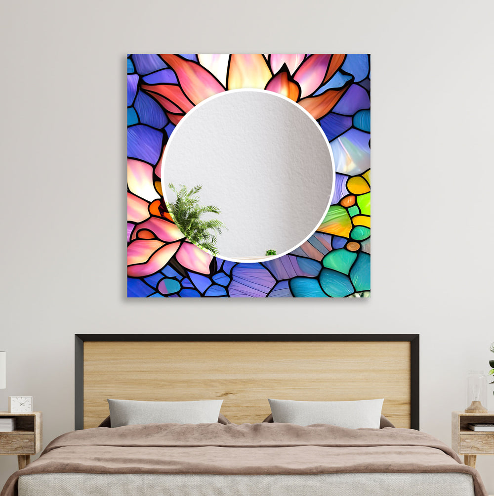 Stained Purple Lotus Wall Mirror Stained Glass Mirror
