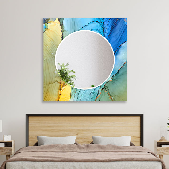 Blue & Yellow Abstract Wall Mirror Round Wall Mirror
