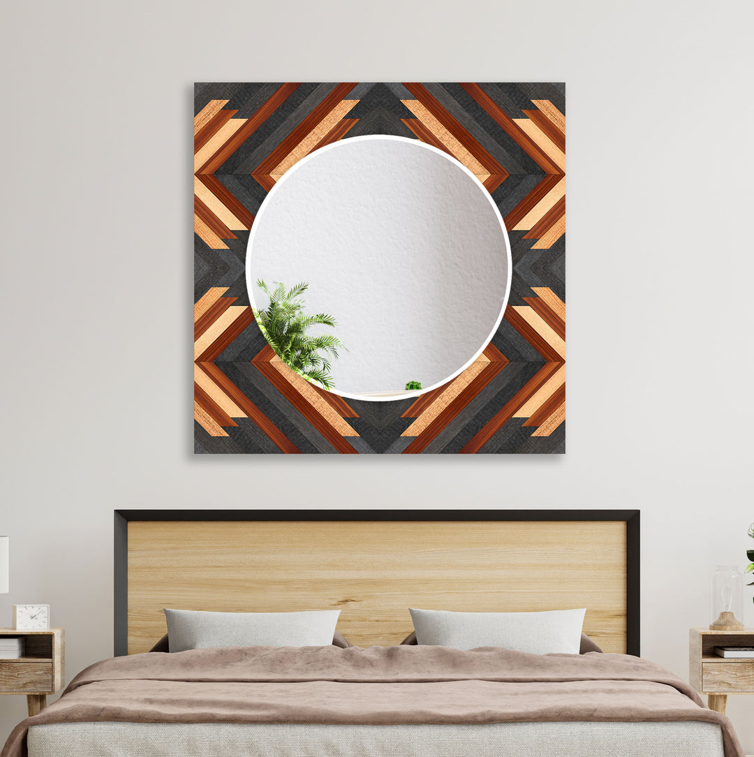 Wood Pattern Black Wall Mirror