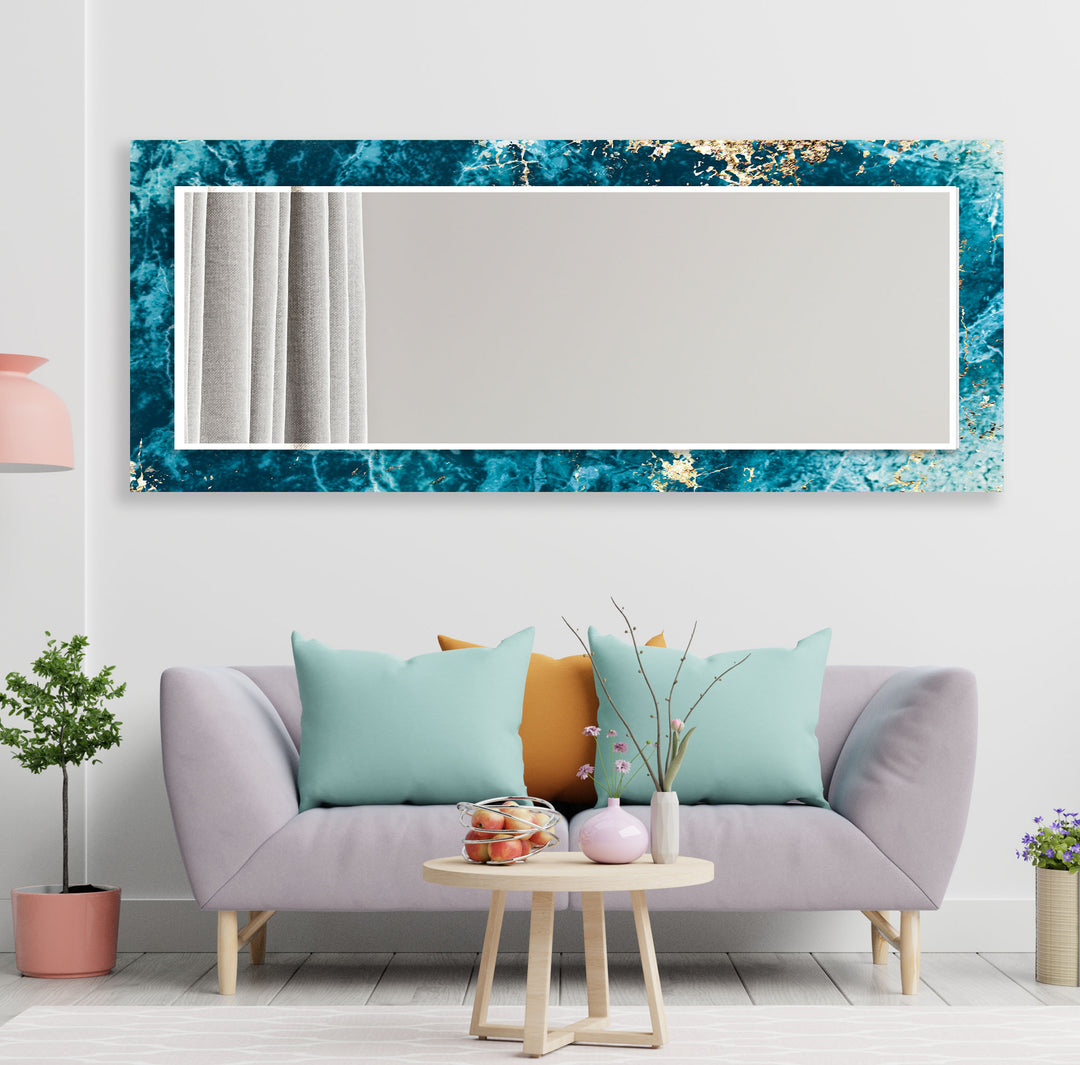 Turquoise and Golden Details Wall Mirror Wood Mirror
