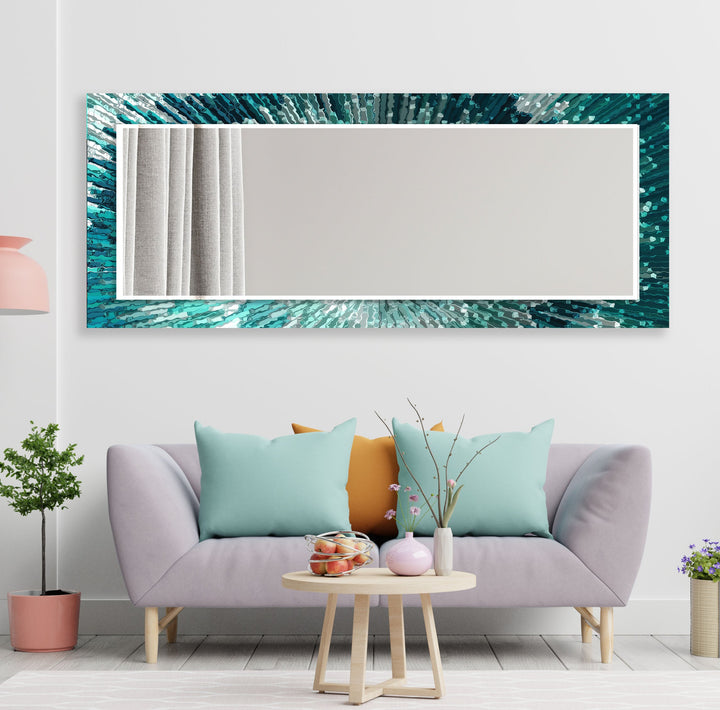 Turquoise Splash Wall Mirror Rectangle Mirror
