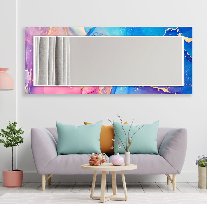 Blue Pink Marble Wall Mirror Entryway Wall Mirror
