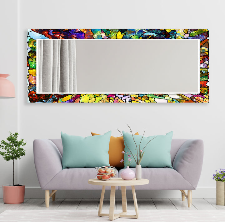 Stained Colorful Stones Wall Mirrors Living Room Wall Mirror
