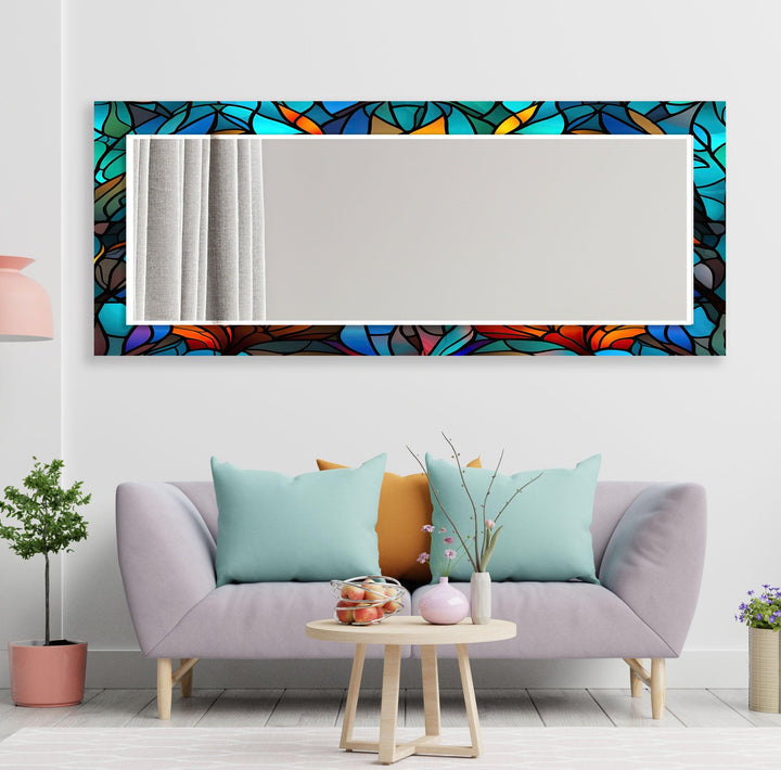 Blue Orange Leaf Wall Mirrors mirror with frame
