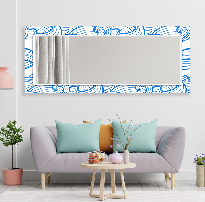 Cartoon Blue Sea Waves Wall Mirror Modern Wall Mirror
