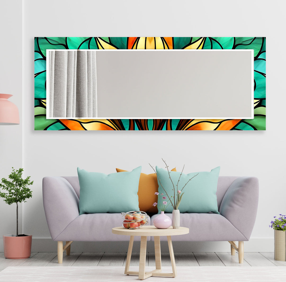 Green Orange Flowers Wall Mirrors Square Wall Mirror
