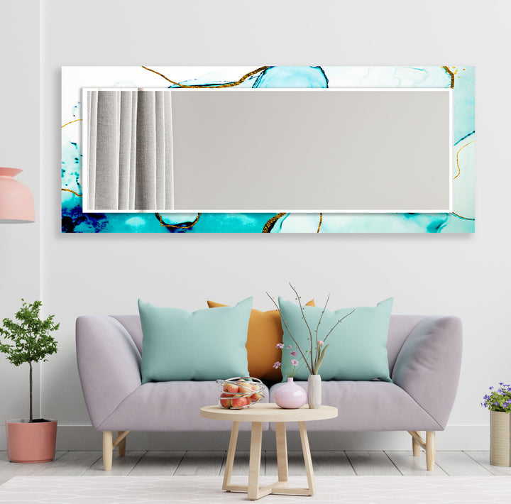 White and Turquoise Golden Details Wall Mirror Modern Wall Mirror
