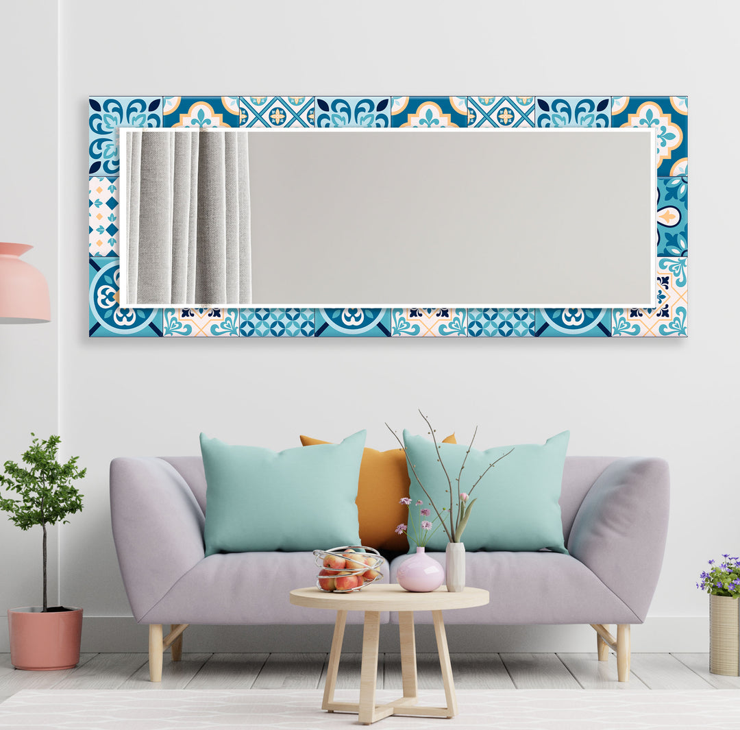 Mosaic Blue Design Wall Mirror Stained Glass Wall Mirror
