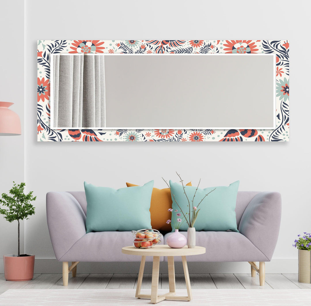 White & Orange Flowers Round Wall Mirror Long Mirror
