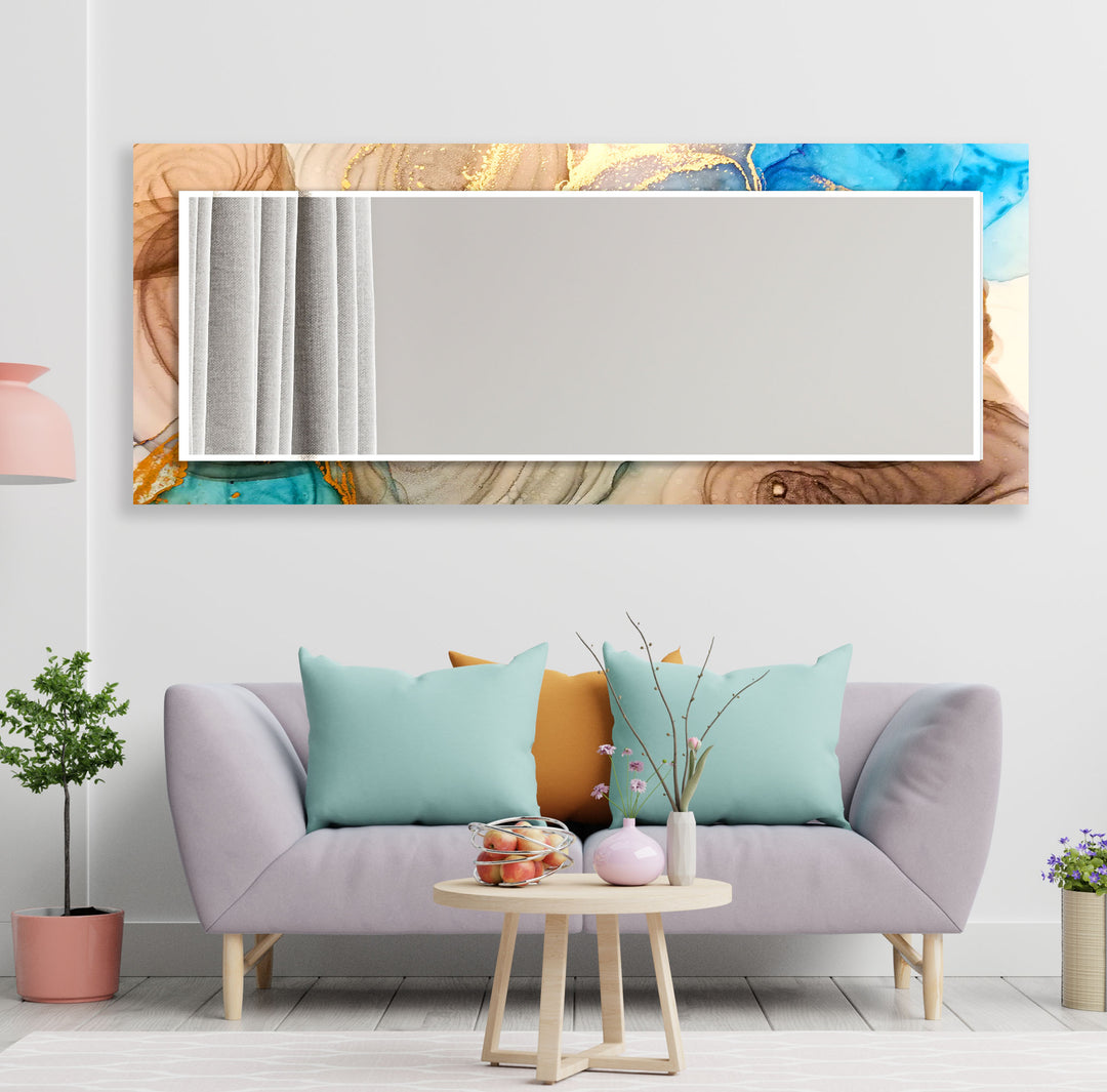 Wood Beige Abstract Wall Mirror big mirror
