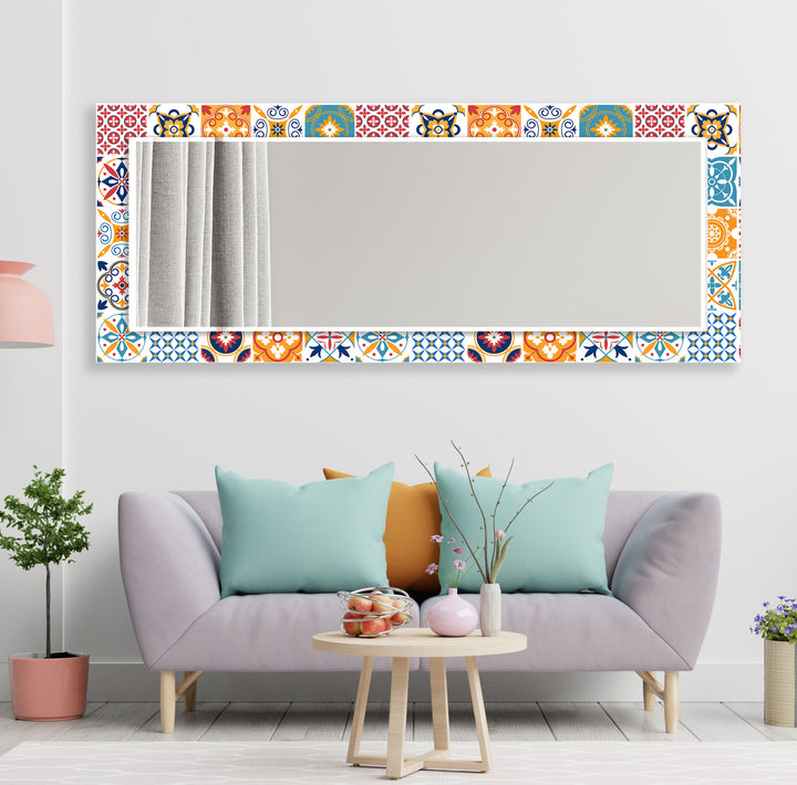 Mosaic White & Orange Round Wall Mirror floor mirror
