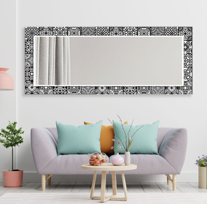 Black White Vintage Mosaic Wall Mirror mirror with frame
