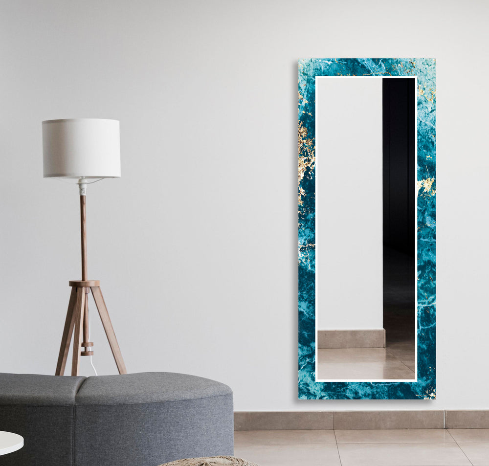 Turquoise and Golden Details Wall Mirror Long Wall Mirror
