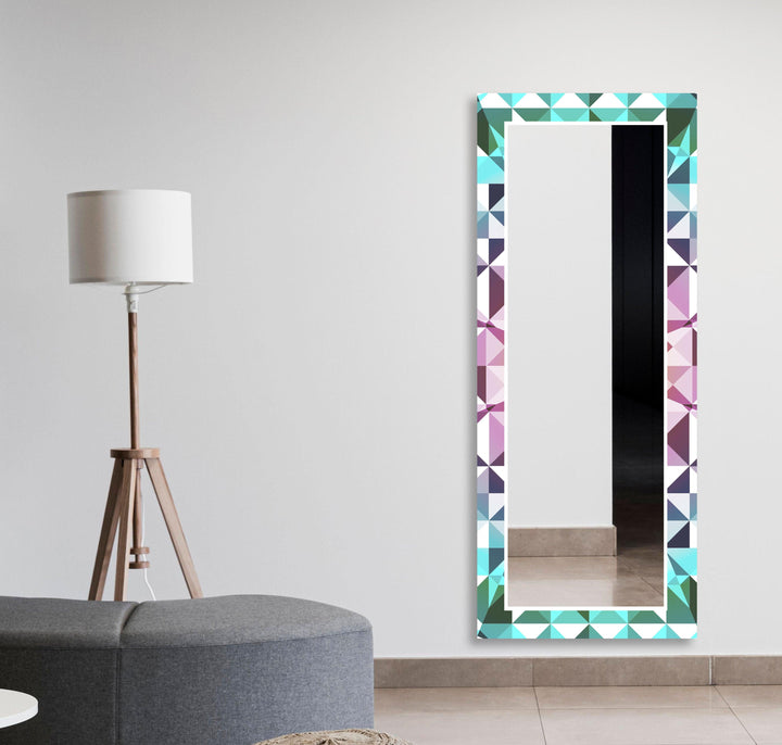 Turquoise Mosaic Round Wall Mirror black frame mirror
