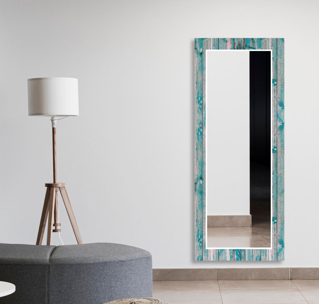 Blue Wooden Wall Mirror Green Mirror	
