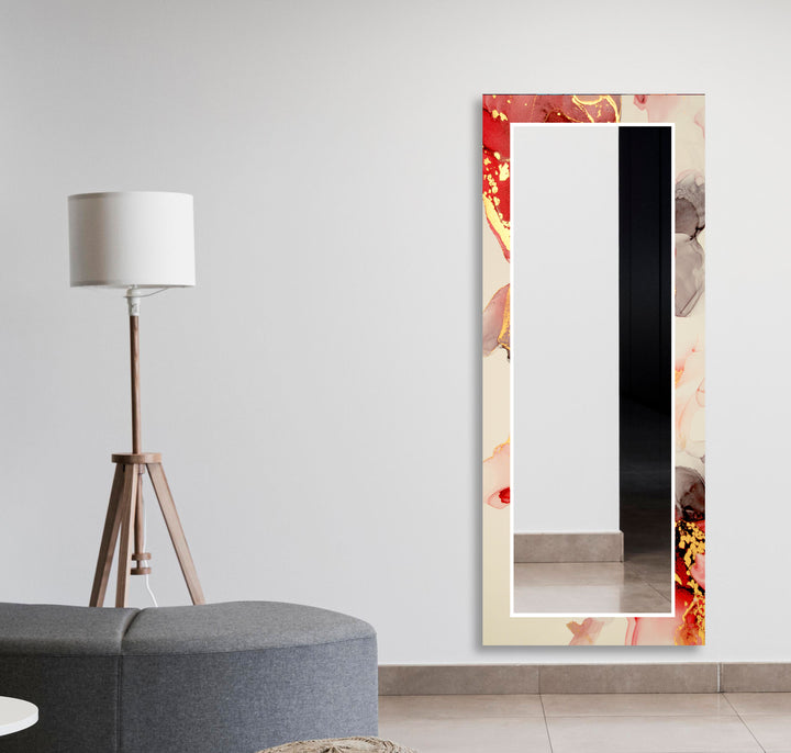 Beige Red Golden Details Wall Mirrors Abstract Mirror
