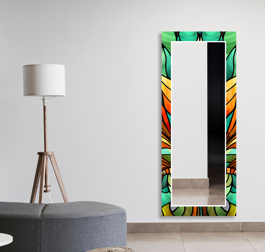 Green Orange Flowers Wall Mirrors Entryway Wall Mirror
