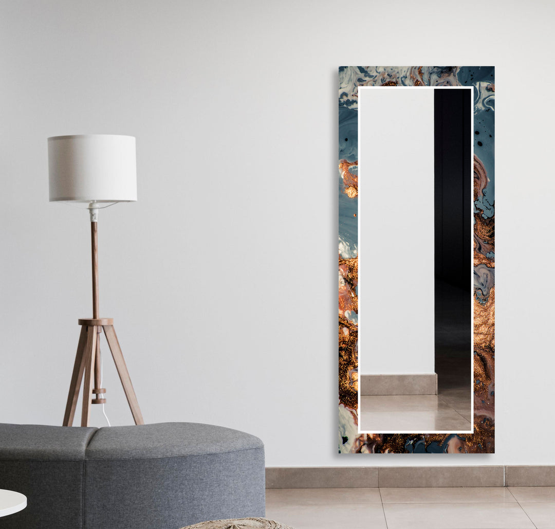 Copper Abstract Marble Wall Mirror black frame mirror
