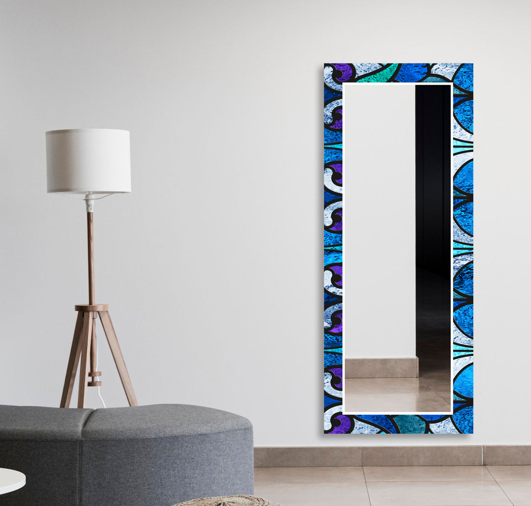 Geometric Blue Lines Wall Mirror black frame mirror
