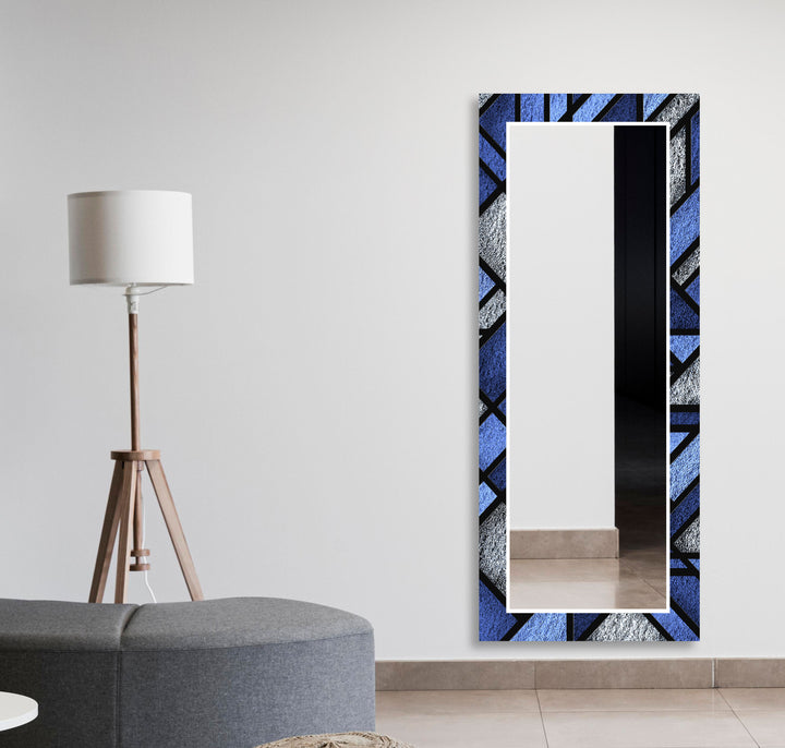 Blue Geometric Stained Wall Mirror Bedroom Mirror
