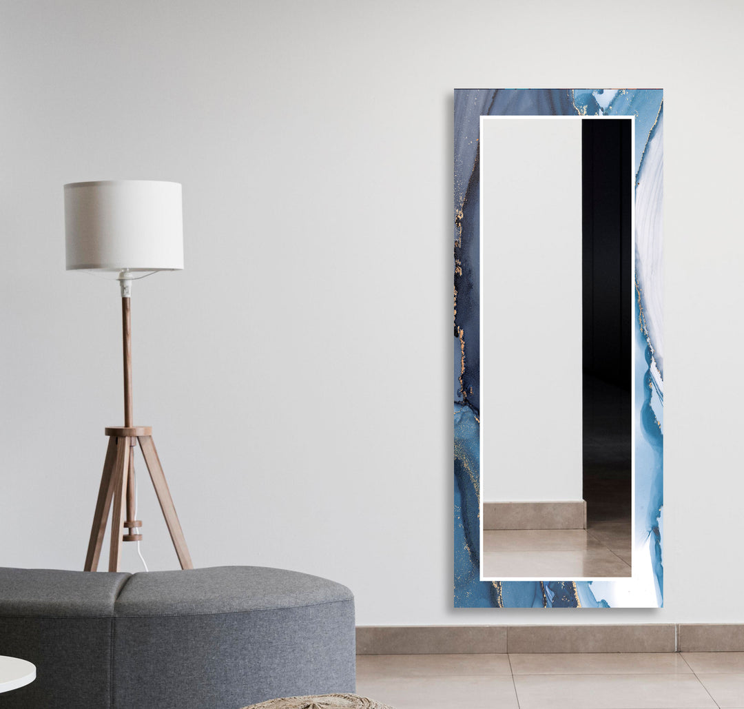 Blue Abstract Cracked Wall Mirrors Decorative Mirror
