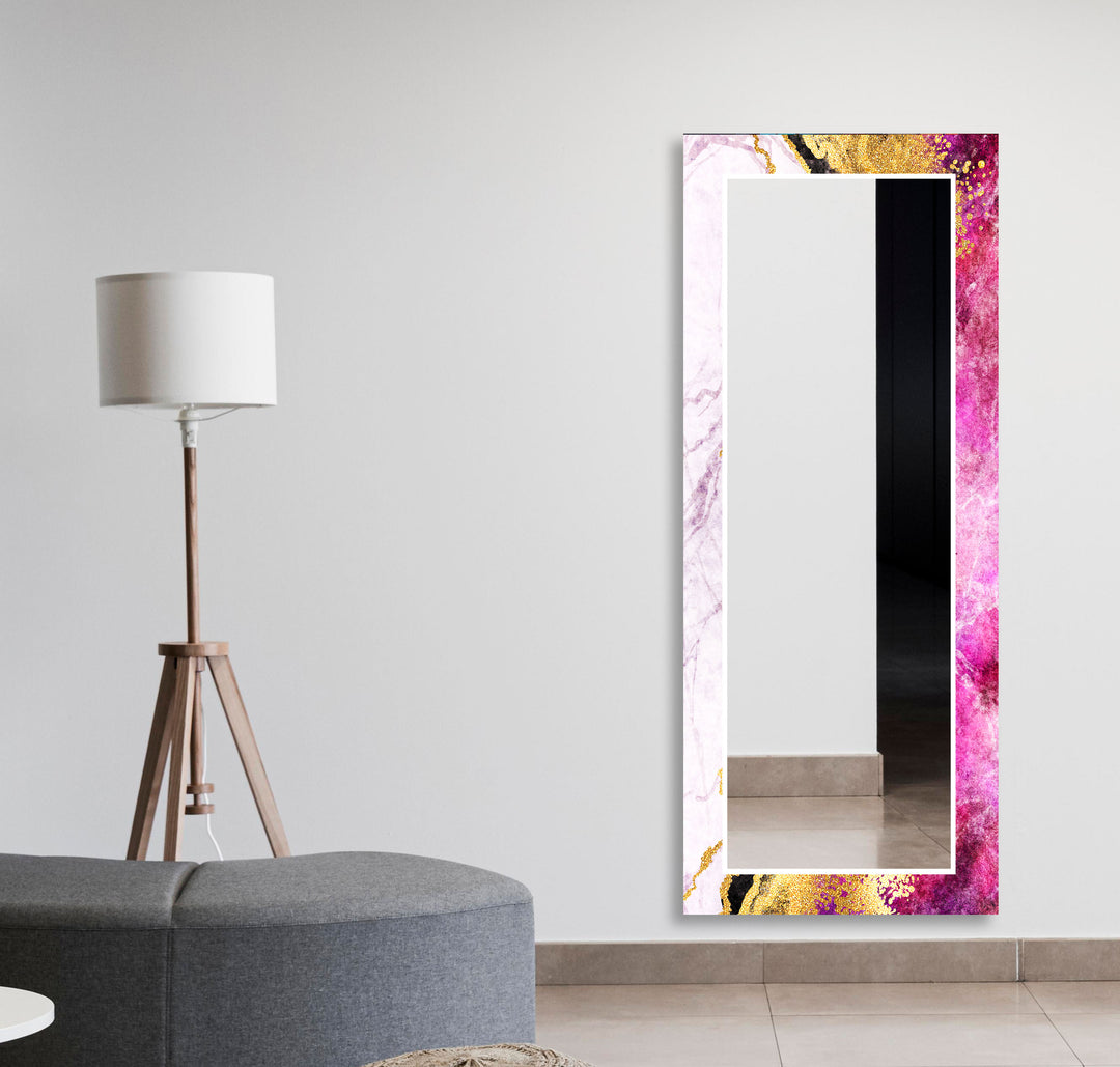 Pink & Golden White Wall Mirror Framed Mirror
