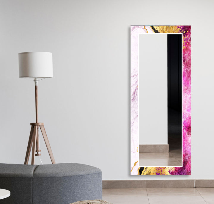 Pink & Golden White Wall Mirror Framed Mirror
