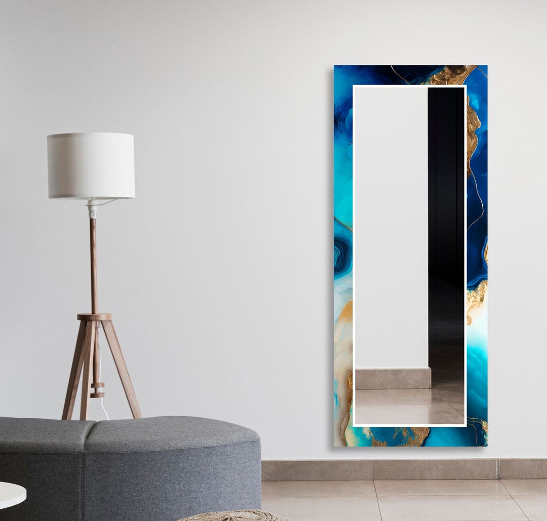 Dark Blue and Golden Wall Mirrors Blue Wall Mirror
