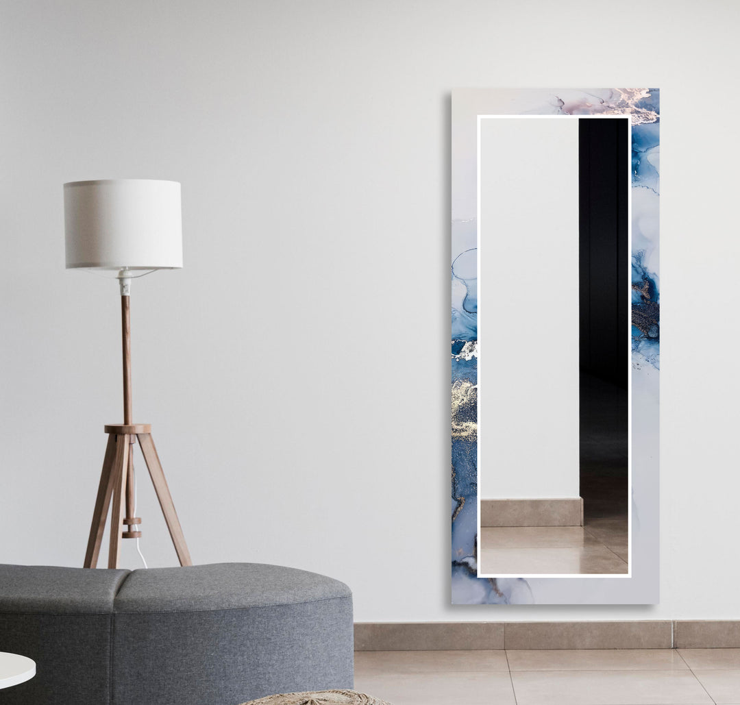 Blue & White Abstract Wall Mirrors Entryway Wall Mirror
