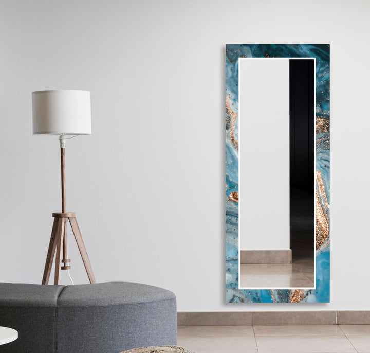 Sea Blue with Bronz Details Wall Mirror Bedroom Wall Mirror
