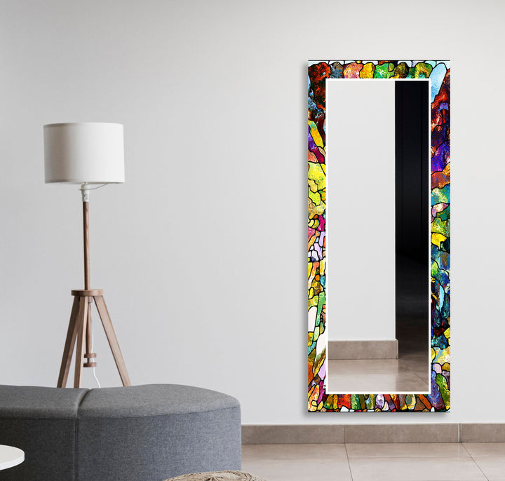 Stained Colorful Stones Wall Mirrors Square Mirror
