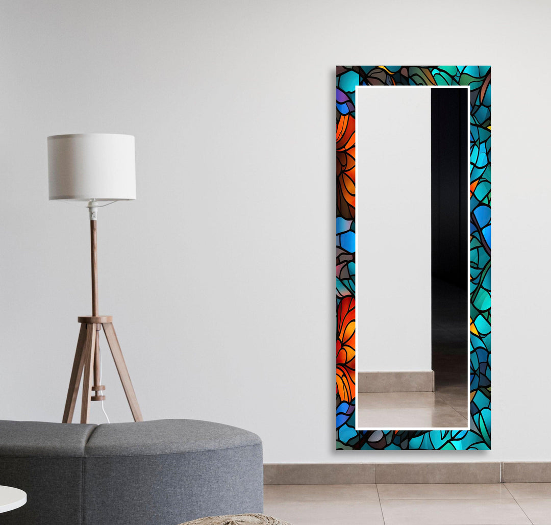 Blue Orange Leaf Wall Mirrors Huge Wall Mirror
