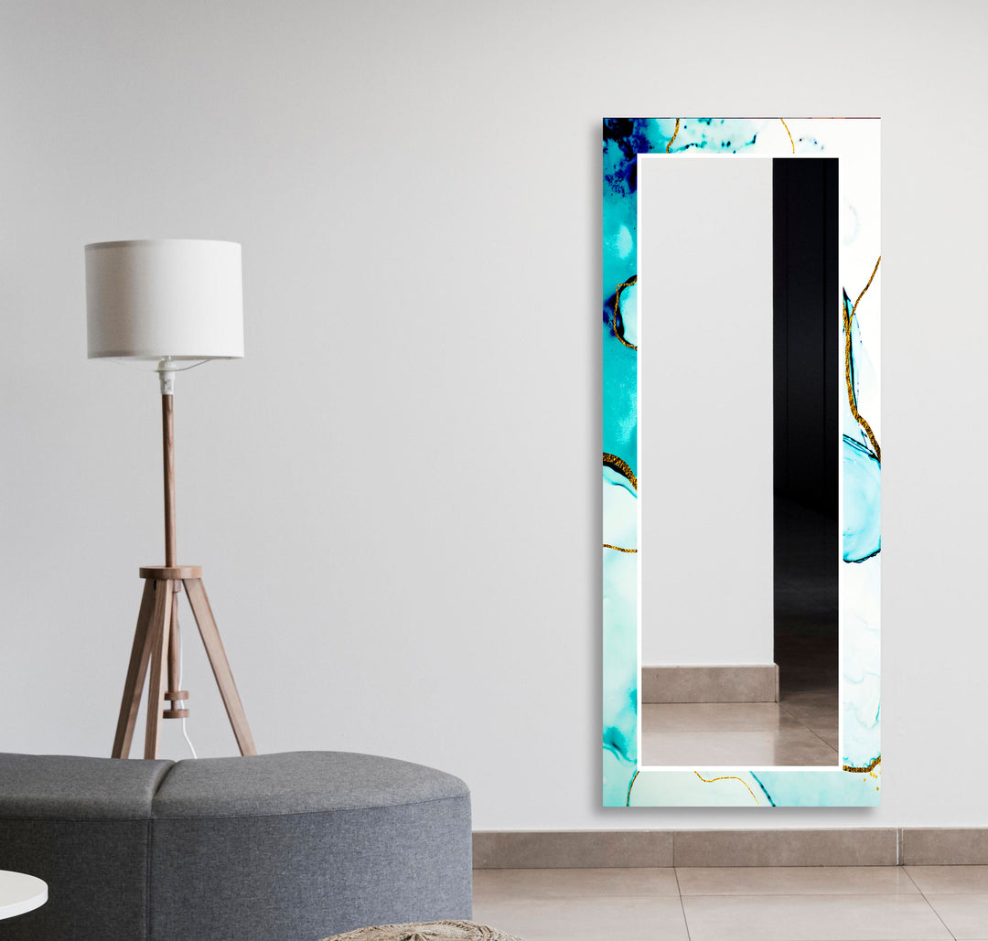 White and Turquoise Golden Details Wall Mirror Huge Mirror
