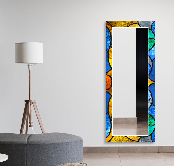 Stained Yellow & Blue Wall Mirror huge wall mirror
