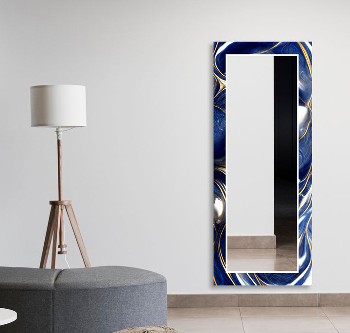 Dark Blue & Golden Wall Mirror mirror black
