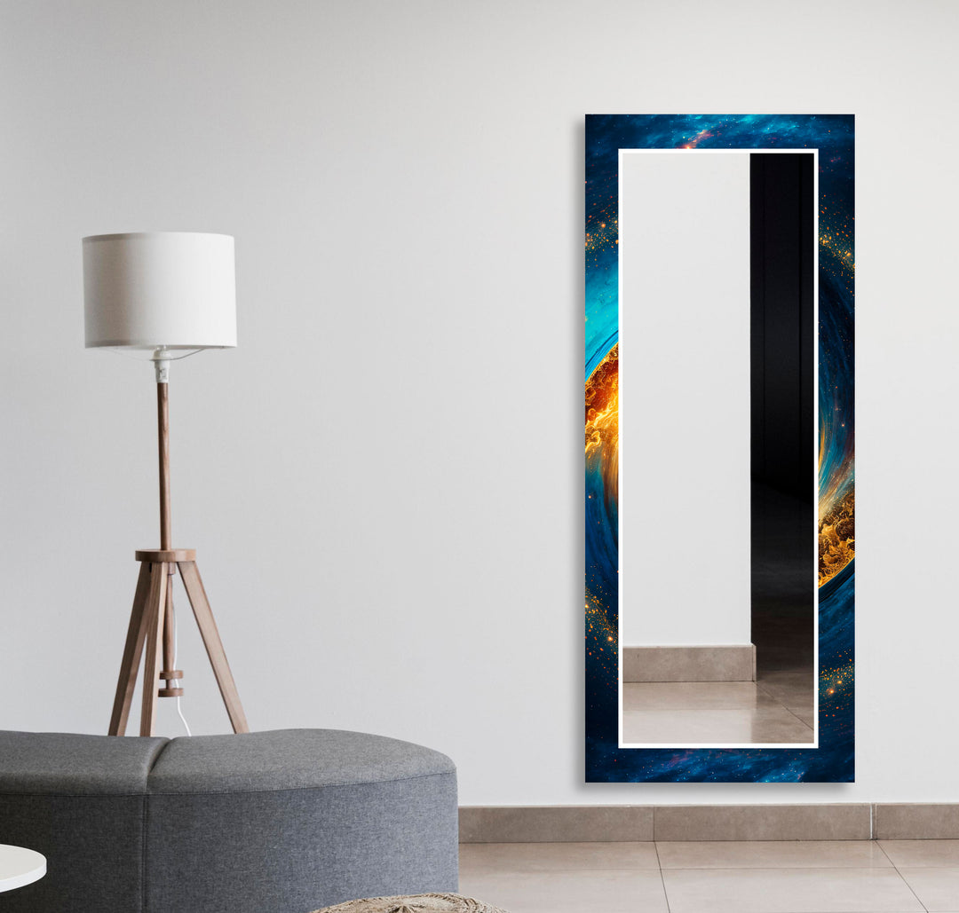 Blue and Gold Abstract Wall Mirror Decorative Mirror
