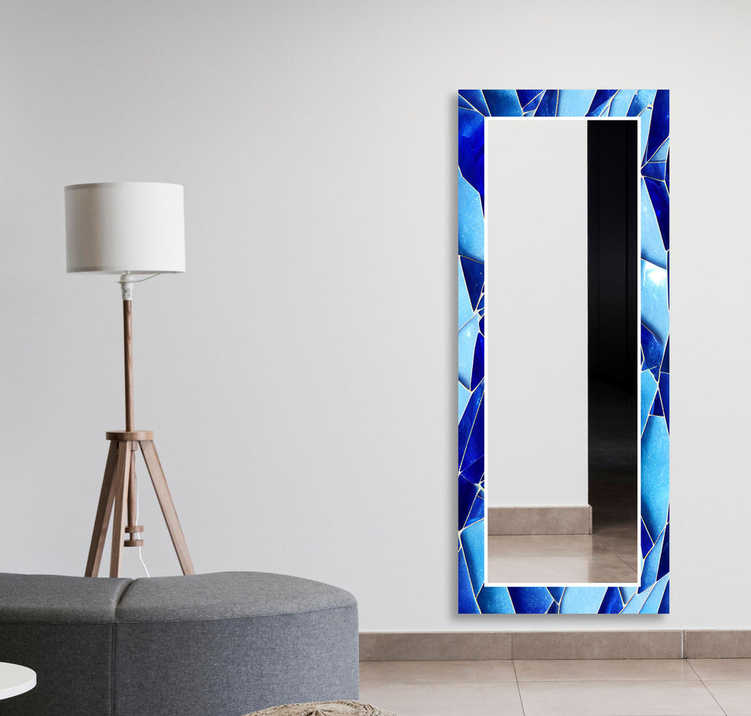 Stained Cracked Blue Wall Mirror big mirror for living room
