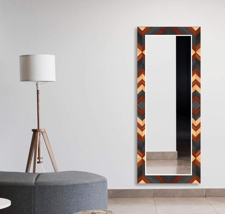 Wood Pattern Black Wall Mirror big mirror for living room
