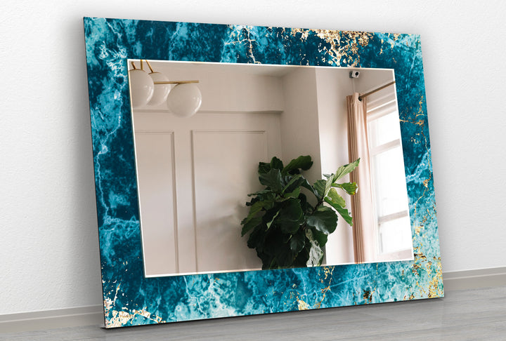 Turquoise and Golden Details Wall Mirror Blue Mirror
