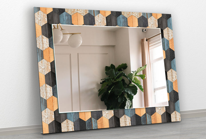 Wooden Black Orange Wall Mirror