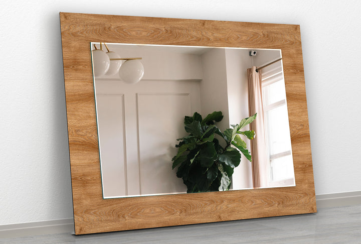 Light Brown Wood Wall Mirror Living Room Mirror
