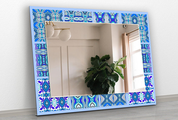 Ethnic Blue Mosaic Design Wall Mirror Entryway Wall Mirror
