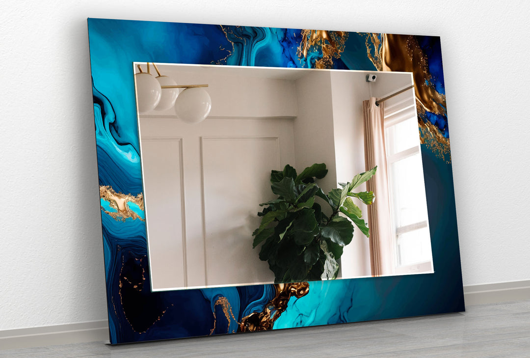 Blue and Gold Abstract Wall Mirror  Bedroom Mirror
