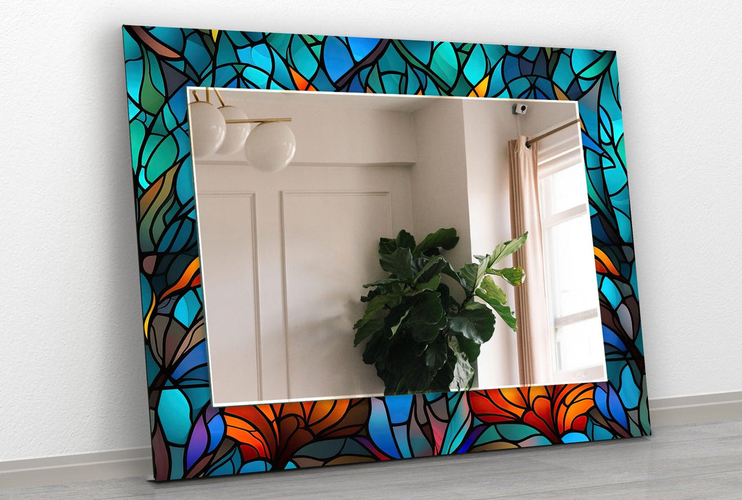 Blue Orange Leaf Wall Mirrors Gold Wall Mirror
