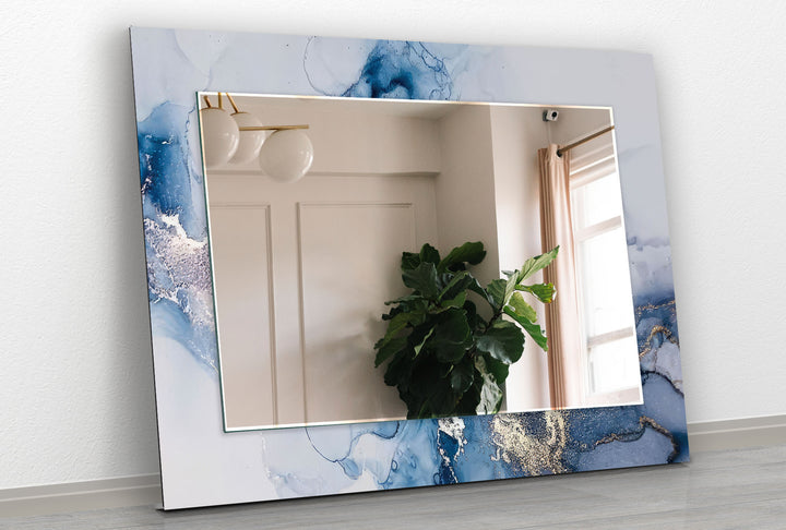 Blue & White Abstract Wall Mirrors Marble Mirror
