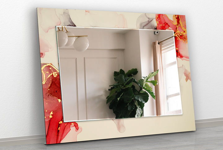 Beige Red Golden Details Wall Mirrors Small Wall Mirror
