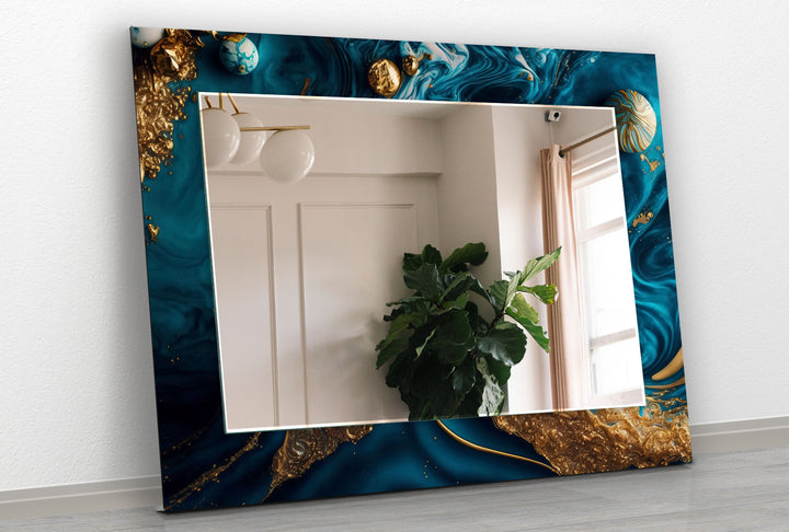 Modern Blue and Golden Wall Mirror floor mirror
